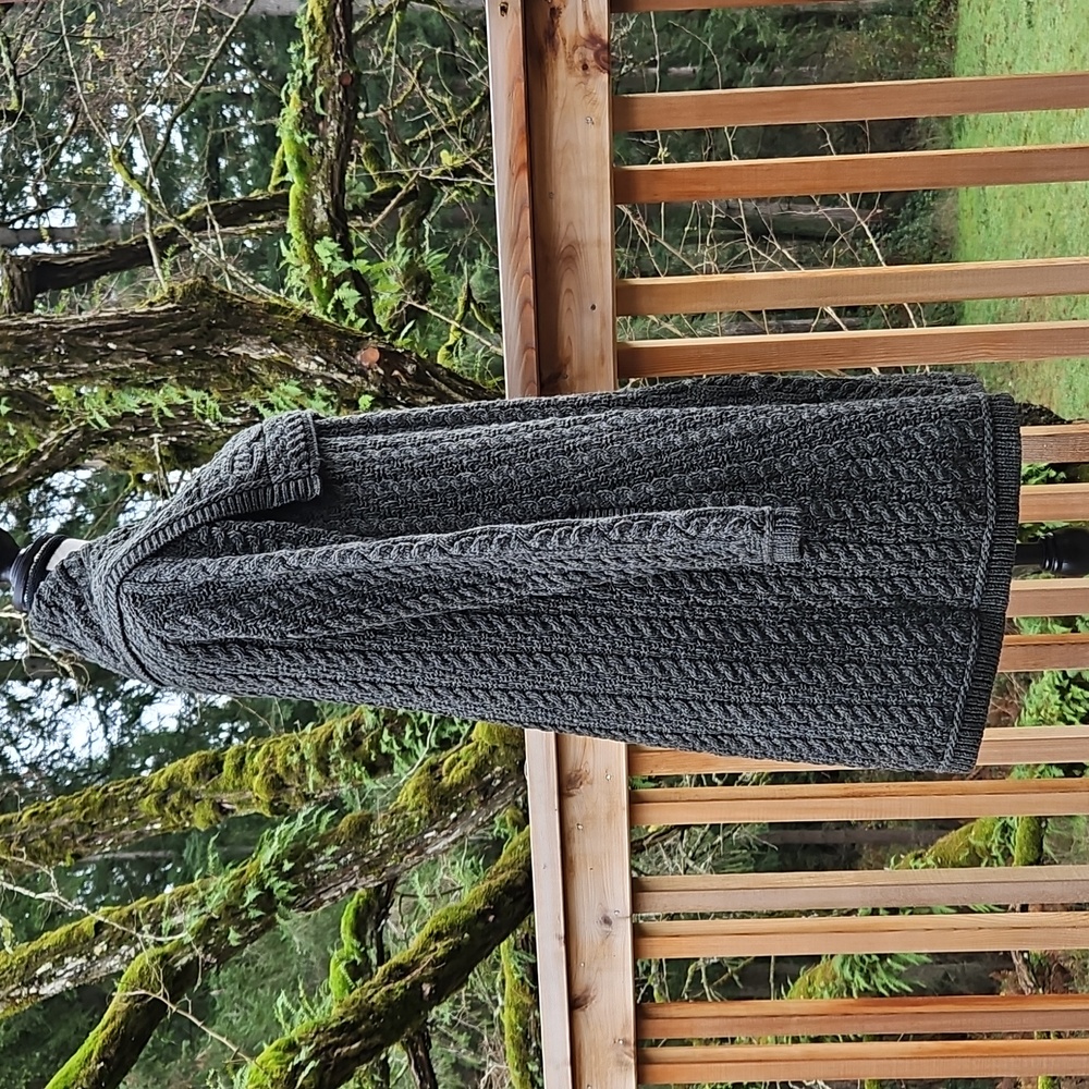 Aran Craft Cardigan | Large  Collar | Forest Green | Button Up | Pockets Size S - Picture 2 of 16